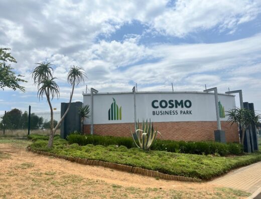 Cosmo City Business Park Entrance with logo and company typography